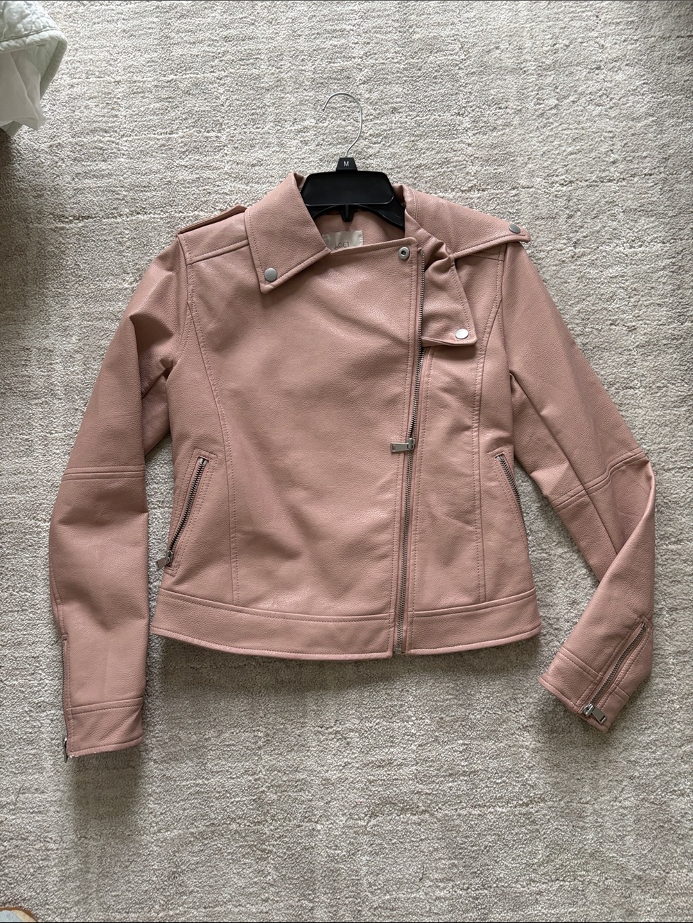 Faux leather pink biker jacket